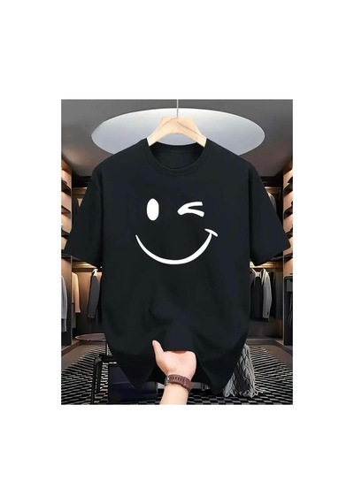 Medinenur Emoji Baskılı Basic T-shirt Siyah