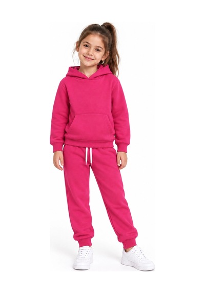 Rony Pony Kids Kız Çocuk Fuşya Kapüşonlu Eşofman Takımı Kanguru Cepli Sweatshirt Ve Jogger Alt 2 Li Set
