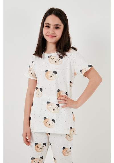 Lela % 100 Pamuk Bisiklet Yaka Kısa Kollu Kız Çocuk Pijama Takımı 6651002 Ekru