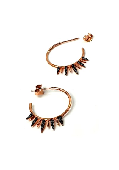Oniks Taşlı Gümüş Rose Trend Yarım Halka Küpe Cap 2 Cm