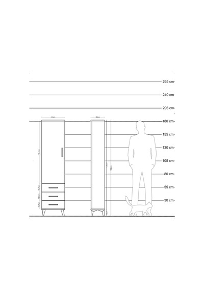 Arges Dolap Tek Raflı Tek Kapaklı Tek Askılı 44x30x182 Antrasit-çam Atlas Çam