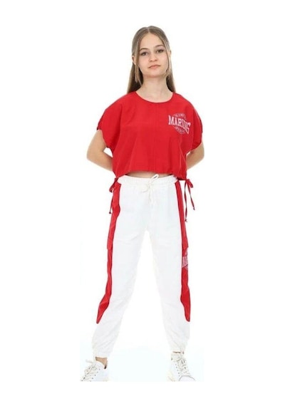 Kız Çocuk Paraşüt Kumaş Oversize Yanlardan Büzgülü Crop-13739-kırmızı Kırmızı