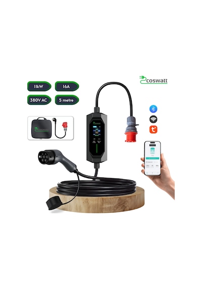 Coswatt Taşınabilir EV Şarj Cihazı CS-P3-16A / 11kW / 5m / Türkçe / 380V AC / Tip-2 / 5x16A CEE / Ev Tipi Dönüştürücü / Çanta Coswatt Taşınabilir EV Şarj Cihazı CS-P3-16A / 11kW / 5m / Türkçe / 380V AC / Tip-2 / 5x16A CEE / Ev Tipi Dönüştürücü / Çanta