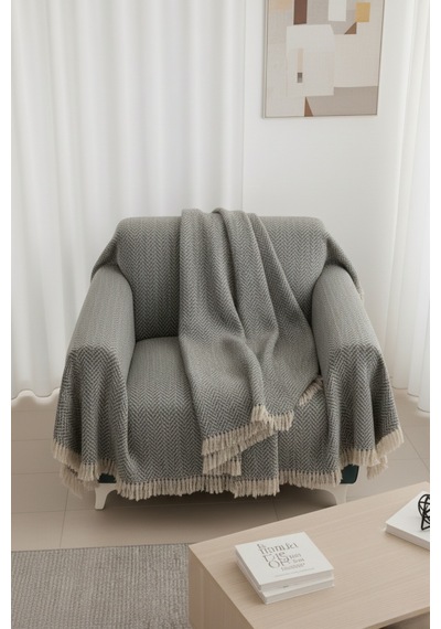 Pamuklu Koltuk Örtüsü 170x210 Cm Tekli&üçlü Koltuk,çekyat Ve Berjer İçin Modern Çizgili Yıkanabilir Antrasit