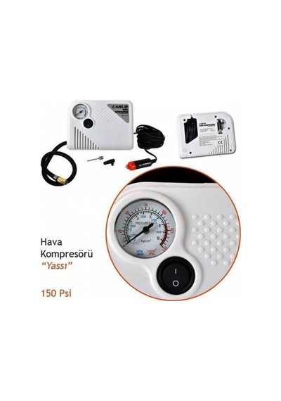 Carub Oto Araç Mini Kompresör Hava Kompresörü 12 V 150 Psı Yassı