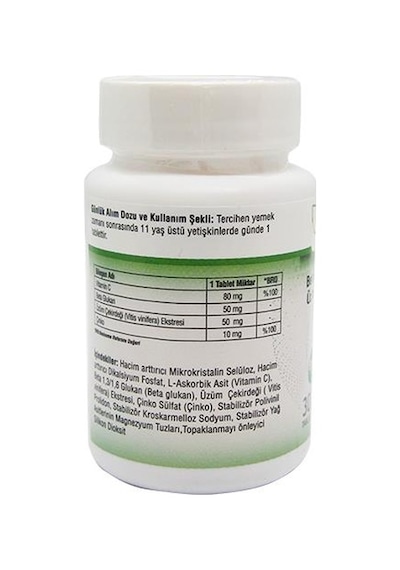 Takecare Beta Glukan Vitamin C Üzüm Çekirdeği ve Çinko İçeren Takviye Edici Gıda 30 Tablet