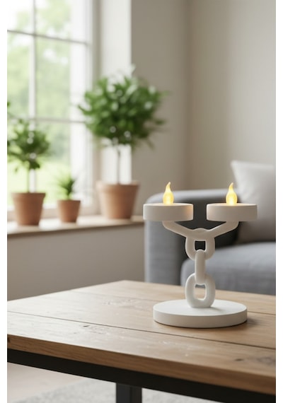 Dekoratif Zincir 2 Li Mumluk Tealight Mum Dahil Modern Masa Üstü Mumluk 15 Cm