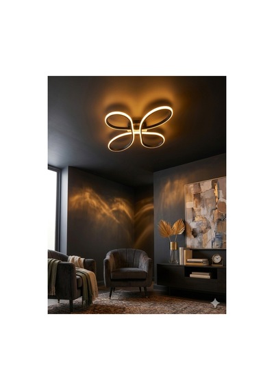 Yüksek Aydınlatmalı Yonca Model Siyah Rengi Tavana Yapışık Plofonyer Modern 3 Renk Led