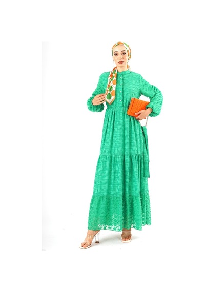 Fatma Sezen Yeşil Şifon Kawel Elbise Yeşil
