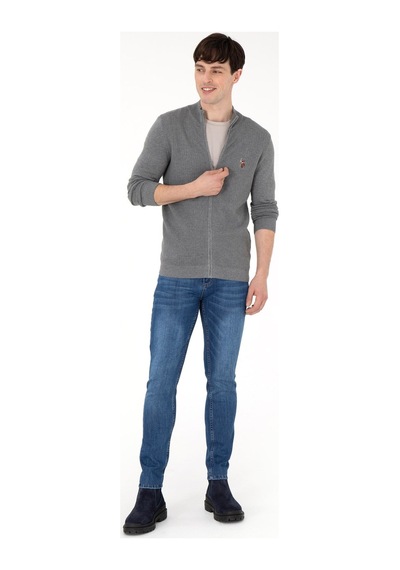 U.S. Polo Assn. Erkek Triko Hırka Pamuk 2227188 Gri Melanj