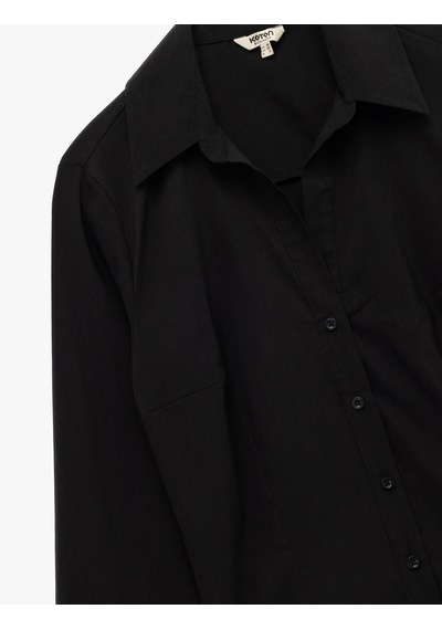 Koton Slim Fit Düğmeli Klasik Yaka Uzun Kollu Poplin Gömlek Siyah 7wak60016uw