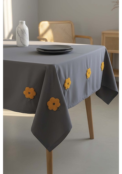 Rivaistanbul Florita Antrasit Punch İşlemeli Dertsiz Leke Tutmaz Masa Örtüsü 160x220 Cm Antrasit