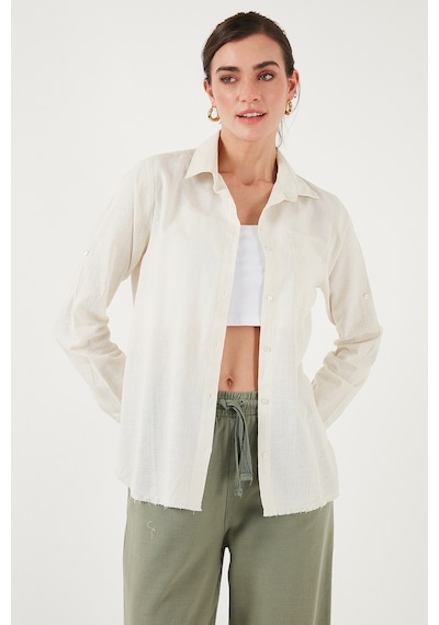 Lela Pamuklu Regular Fit Cepli Bayan Gömlek Cf25S16992 Ekru