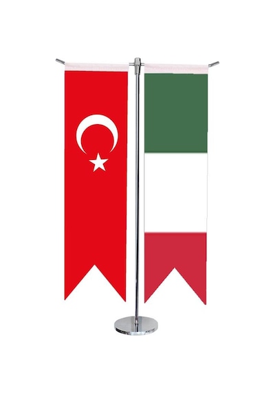 Masa Üstü Kırlangıç Macaristan + Türk Bayrağı + Krom T Direk Masa