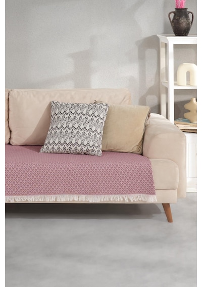 ZeynepTekstil Halfy Natural Pamuklu Koltuk Şalı Çekyat Örtüsü 100 x 210 Kırmızı