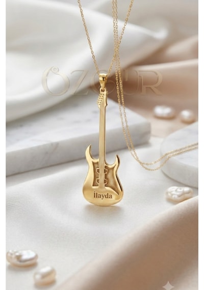 925 Ayar Gümüş İsimli Gitar Kolye Altın