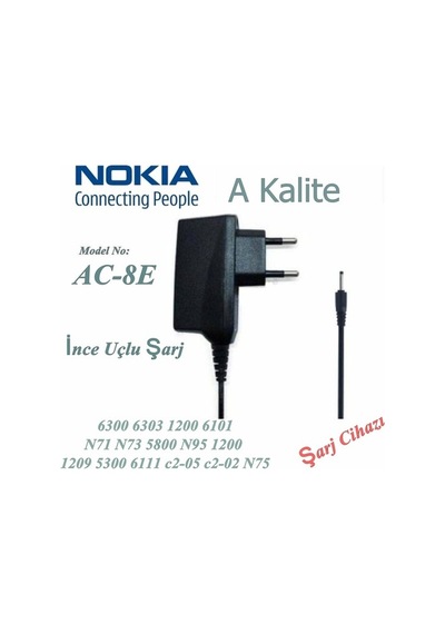 Nokia Uyumlu Ince Uç Şarj Cihazı 6300 1200 2700 3110 5130 5300 5800 6...