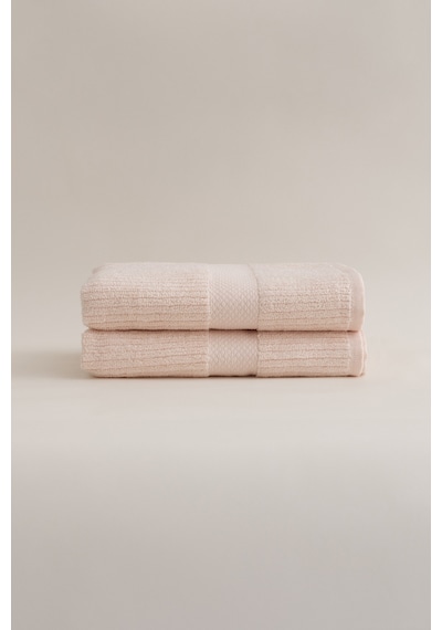 Ivory Somon Fitilli Mikro Fiber %100 Pamuk 2li El Yüz Havlusu Set Somon