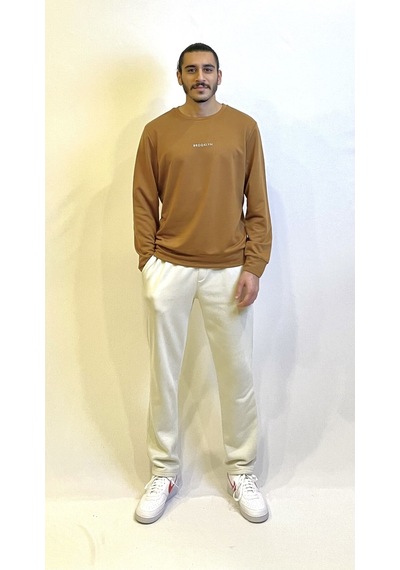 Süperlife Erkek Bisiklet Yaka Regular Fit Brooklyn Baskılı İnce Sweatshirt Spr22sw132 Sütlü Kahve