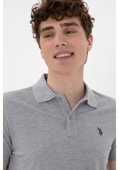 U.S. Polo Assn. Erkek Slim Fit Polo Yaka Gri Melanj Basic Tişört 50297984-VR086