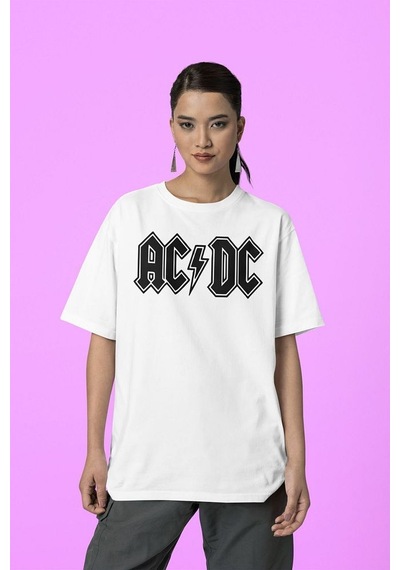 Rock Metal Ac Dc Müzik Grubu Baskılı Oversize Unisex Tişört Beyaz