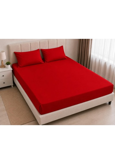 Çift Kişilik Lastikli Çarşaf 200x200+30 Cm Koyu Kırmızı Çok Renkli