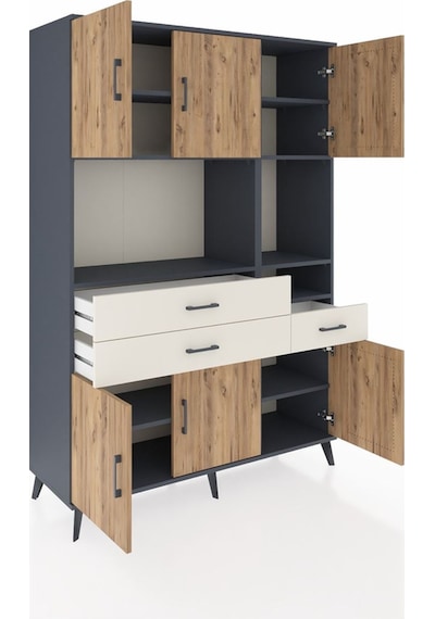 Hyperion Dolap 9 Raflı 3 Çekmeceli 6 Kapaklı 132x44x195 Antra... Antrasit