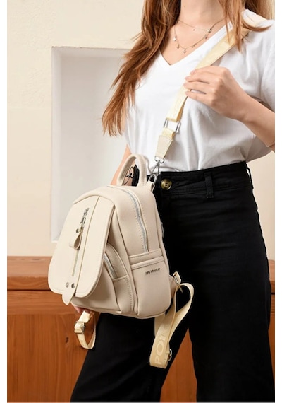 Just Polo Kadın Orta Boy Ayarlanabilir Askılı Şık Lakost Sırt Çantası Shopper Krem