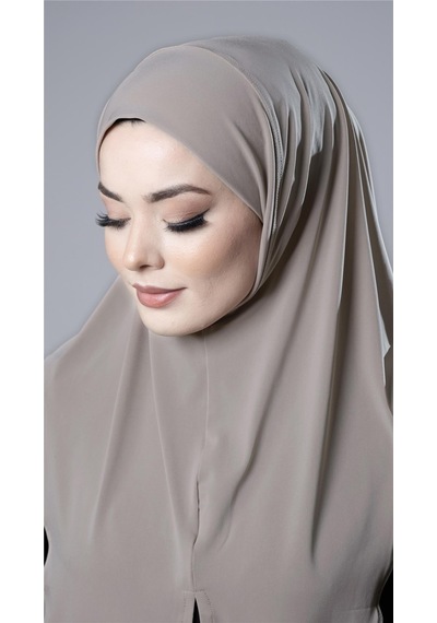 Hürrem Bone Bej Pratik Hazır Geçmeli Tesettür Eşarp Sandy Kumaş Yırtmaçlı Düz Hijab 2310 12