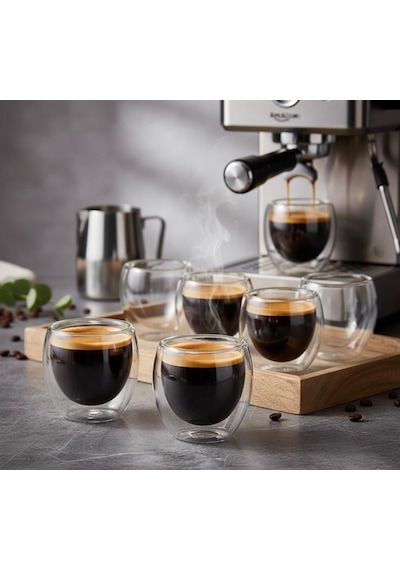 Needd Çift Katmanlı Espresso Cam Bardak Seti 2'li 80 Ml Borosilikat Cam, Isı Yalıtımlı Double Wall Tasarım Espresso, Ristretto Ve Macchiato İçin Şeffaf Kahve Bardağı çok renkli
