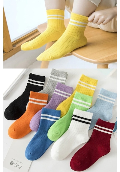 Bgk 10 Çift Çocuk Çember Desenli Soket Çorap -0360-çok Renkli-çocuk Klasik Renkli