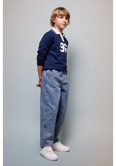 Defacto Oversıze Gömlek Yaka Kolej Baskılı Lacivert Sweatshirt Erkek Çocuk H9832a826aunv241 Lacivert-nv241