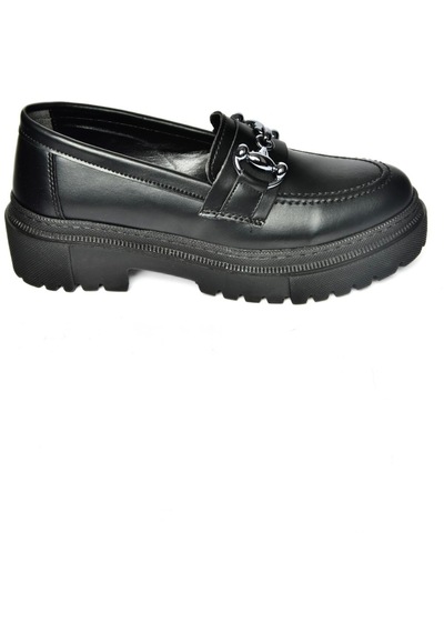 Fox Shoes P6520343009 Siyah Kalın Tabanlı Kadın Günlük Ayakkabı Siyah-suni Deri Siyah