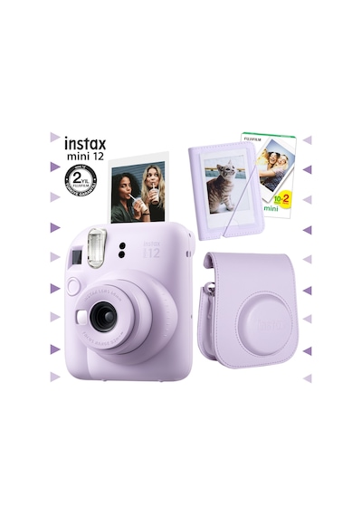 Fujifilm Instax Mini 12 Fotoğraf Makinesi + 20'lu Film + Mini Albüm + Deri Kılıf Seti Lila