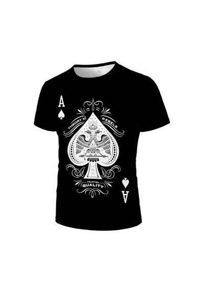 Efnaz Style Erkekkısa Kollu Yuvarlak Yaka Desenli Viskon T-shirt Siyah