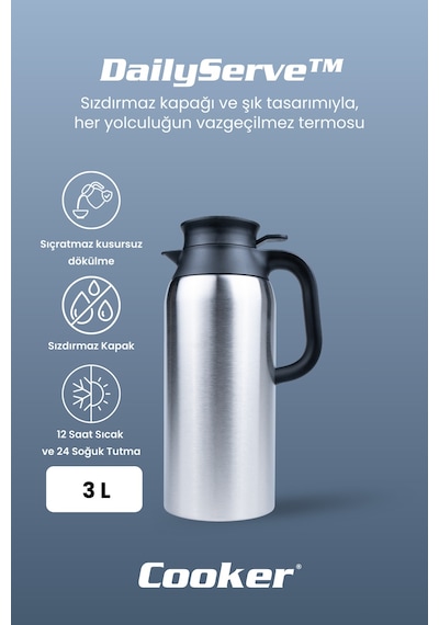 Cooker Dailyserve 3 Litre Paslanmaz Çelik Termos Ckr2125 Gümüş