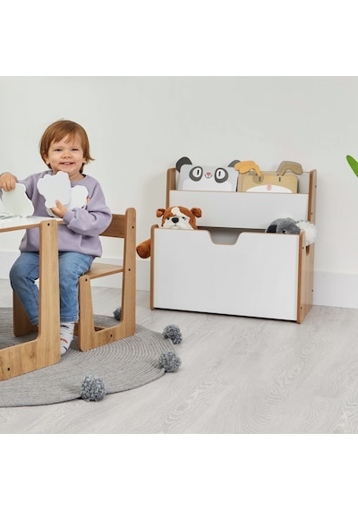 Minera 0-6 Yaş Turna Montessori Ahşap Çocuk Kitaplığı ve Oyuncak Toplama Ünitesi