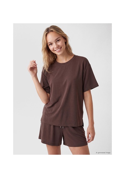 Lcw Dream Kahverengi Modal Karışımlı Kadın Şortlu Pijama Takımı