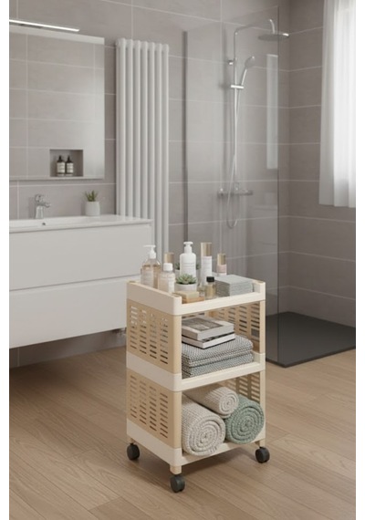 Grimorlife 3 Raflı Banyo Düzenleyici Mutfak Rafı Banyo Dolabı Çok Amaçlı Plastik Mutfak Düzenleyici-bej Bej
