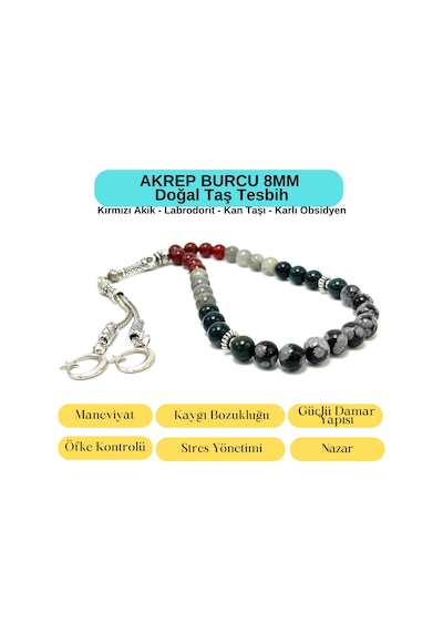 Sertifikalı Akrep Burcu 8mm 33lük Doğal Taş Tesbih