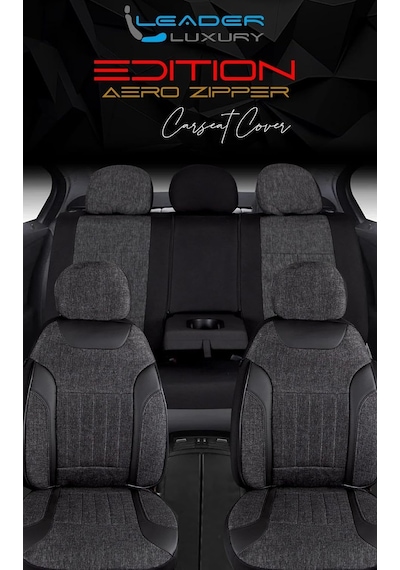 Citroen C5 Aircross İle Uyumlu Lüx Deri Detaylı Keten Oto Koltuk Kılıfı Ön Arka Takım Edition Serisi Siyah Genel