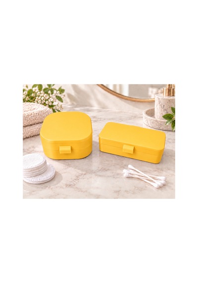 Kulak Çubuğu Ve Pamuk Seyahat Kabı 3d Baskı Taşınabilir Hijyenik Organizer Sarı