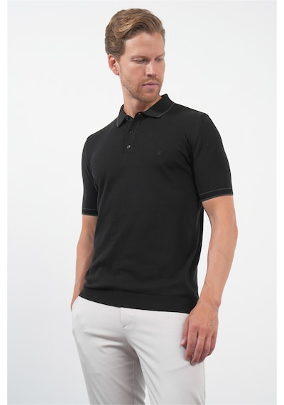 İmza Siyah Polo Yaka Kısa Kol Örme Comfort Fit %100 Pamuk Kazak 1012260151