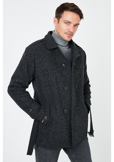 Buratti Slim Fit Cepli Pamuklu Kaşe Erkek Kaban 5841015 Antrasit Noktalı