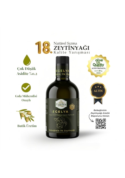 Egelya Bebek Zeytinyağı 500 Ml 0,2 Asit, Ödüllü, Natürel Sızma Ek Gıdaya Geçişe Uygun, Bebek Masaj Yağı