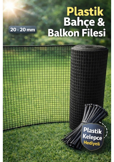 Plastik Siyah Dekoratif Bahçe Çiti Perde Balkon Filesi 20 Mm Göz Kedi Filesi Kümes Filesi Çiti