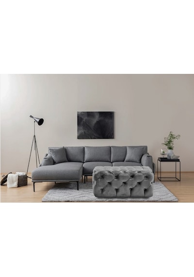 Gazzini Kare Chester Model Kapitoneli Modern Orta Puf Açık Gri