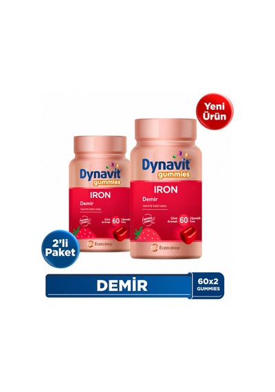 Dynavit Gummies Iron 60x2 Çiğnenebilir Form - Aile Boyu Kullanım Demir - Enerji