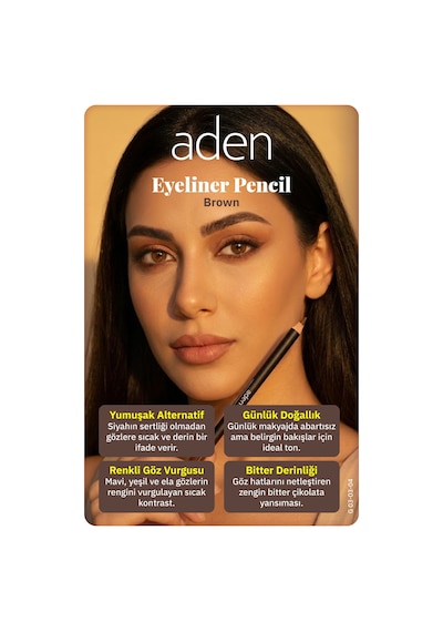 Aden Eyeliner Pencil Waterproof - Suya Dayanıklı Eyeliner Kalem 04 Brown Kahverengi Diğer