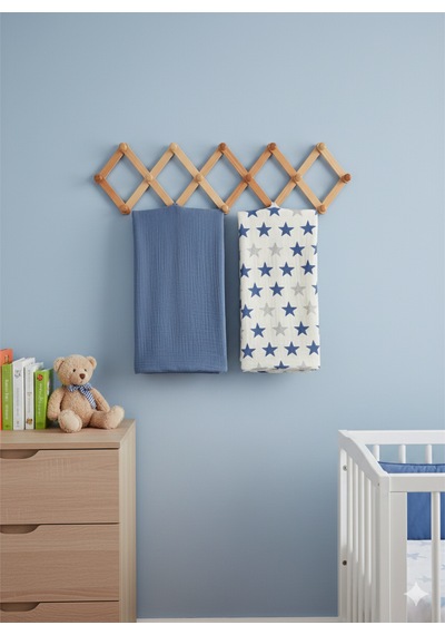 %100 Organik Müslin Bebek Battaniyesi İkili Set Yıldız Yağmuru Mavi